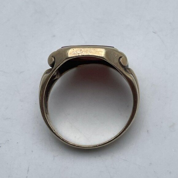 *SOLD* 9k Yellow Gold & Intaglio Carved Carnelian Ring Vintage Sz 8.5-8.75 - Picture 11 of 13